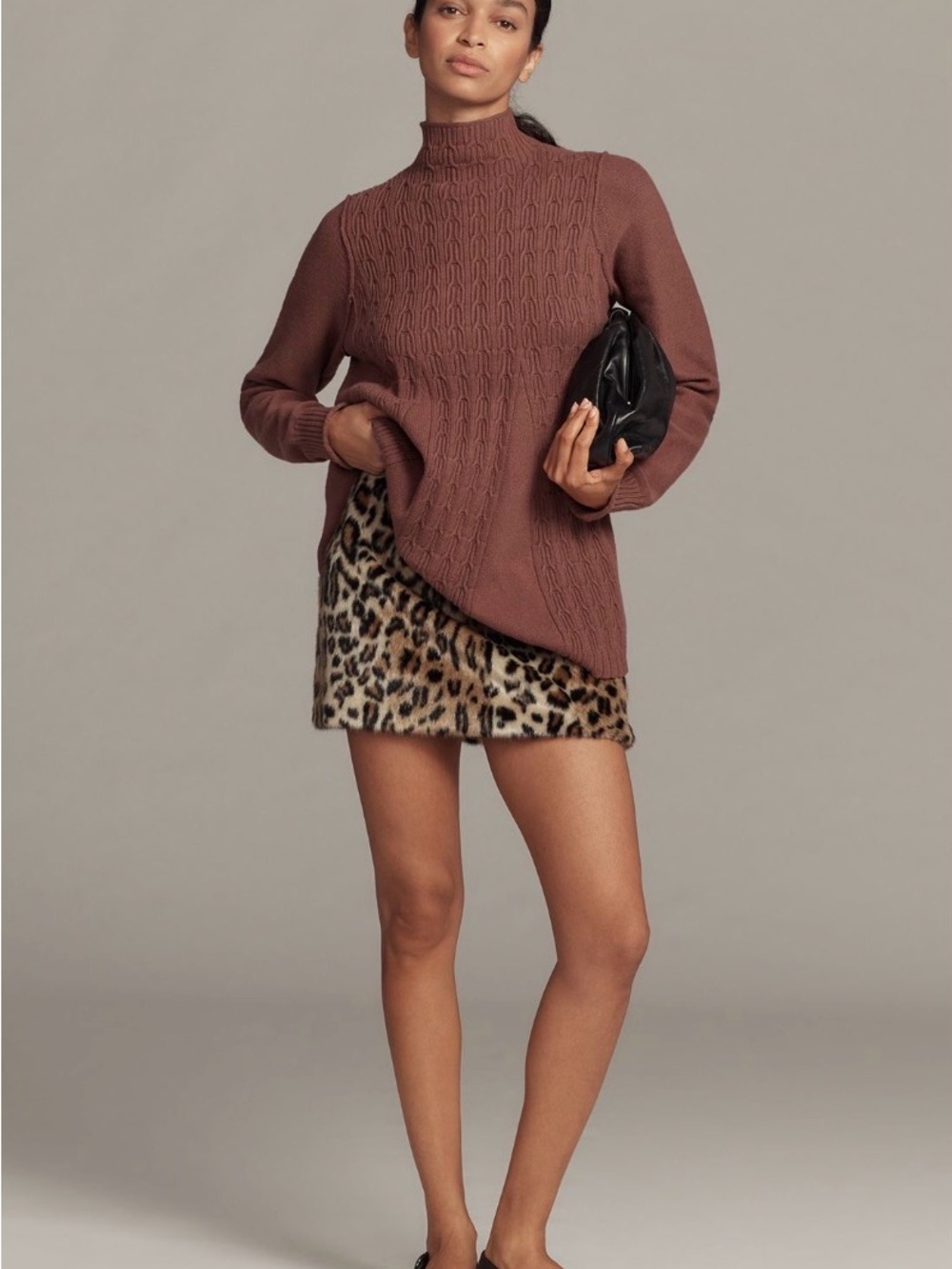NWT Pilcro Mock-Neck Cable-Knit Long Swing Sweater, Size XS